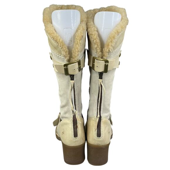 Dr. Martens Dana Off White Leather Fur Cuffed Calf Boot Size US 7 - Picture 9 of 12